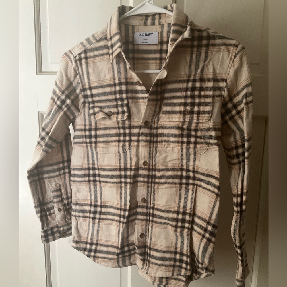 Kids Old Navy Cream and Black Plaid Shirt
